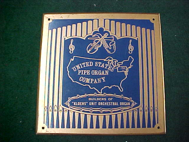 US Pipe Organ Console Plaque
